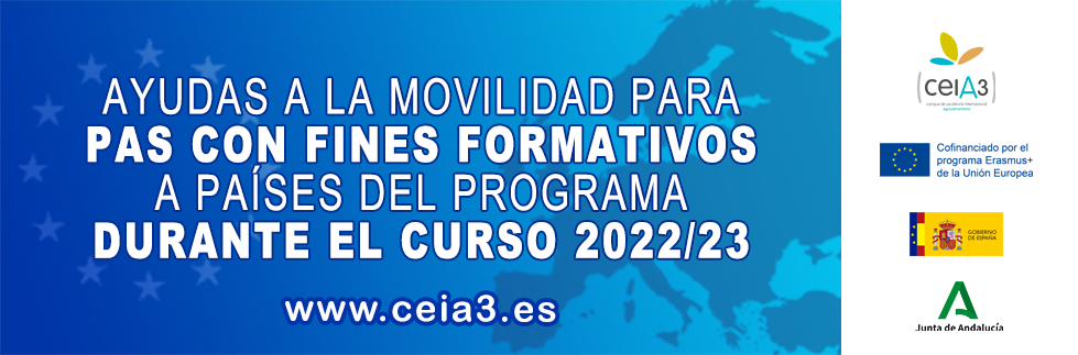 CONVOCATORIA CEIA3: Ayudas a la Movilidad Internacional Erasmus+ para Personal de Administración y Servicios (PAS) CON FINES FORMATIVOS hacia países del programa durante el curso 2022/23