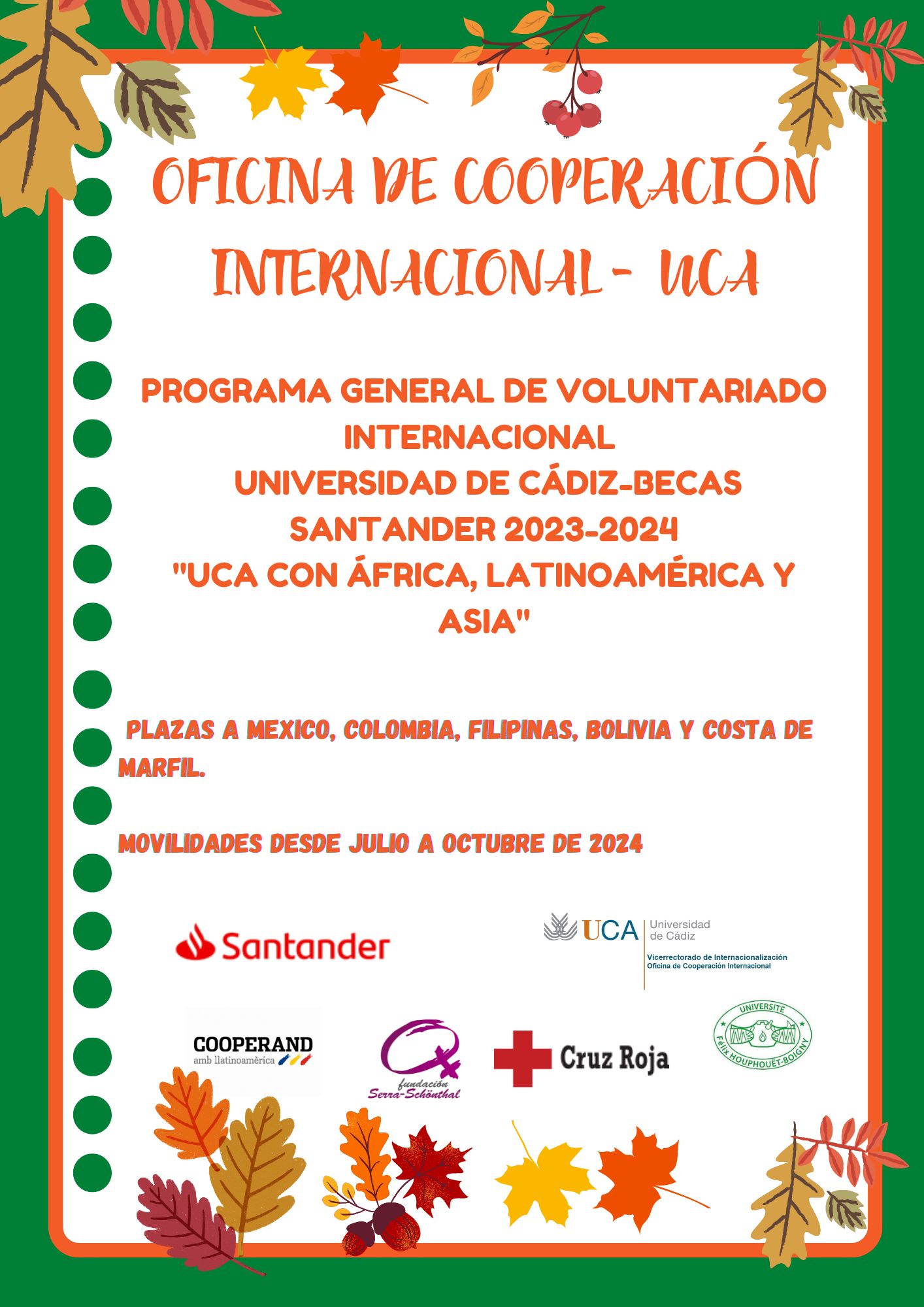 Programa General de Voluntariado Internacional Universidad de Cádiz-Becas Santander 2023-2024