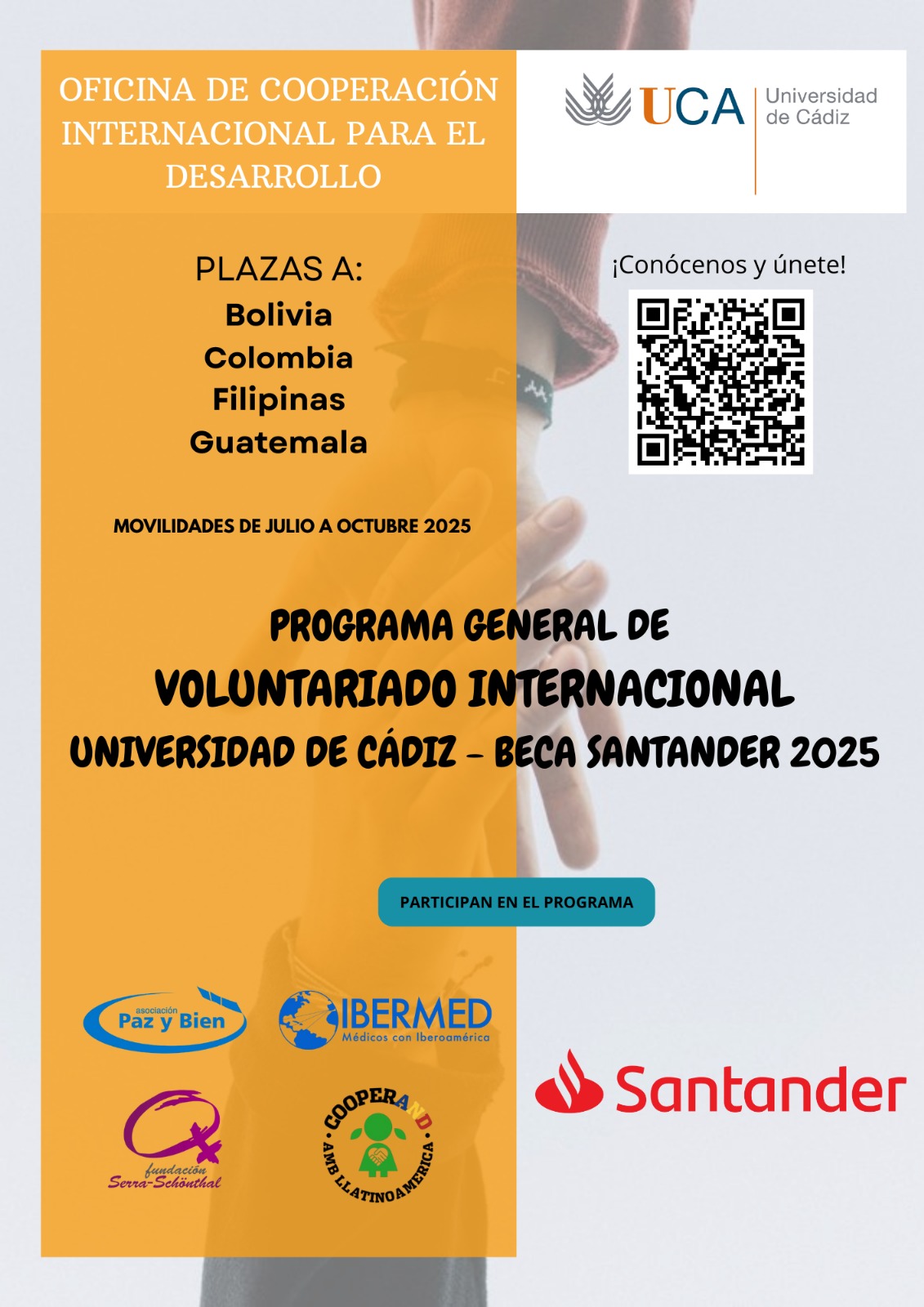 El Vicerrectorado de Internacionalización lanza el Programa General de Voluntariado Internacional Universidad de Cádiz-Becas Santander 2025
